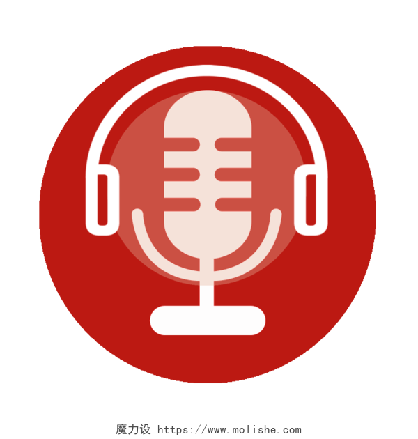   红色耳机麦克音乐电台logo